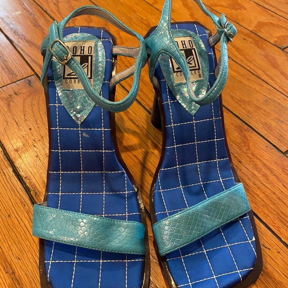 Soho Shoes Vintage Blue Iridescent Square Toe Heels Poshmark